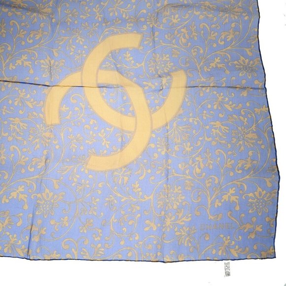 CHANEL CC Logo XL JUMBO Scarf Handkerchief 100% Silk Blue Accessory 61RJ342 - Picture 2 of 15